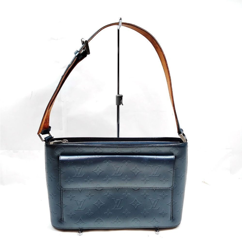 Auth Louis Vuitton Matte Blue LV Allston Monogram Empreinte Leather Shoulder Bag